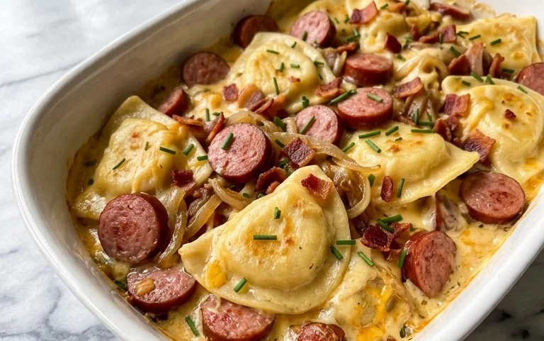Easy Crockpot Pierogi Casserole with Kielbasa