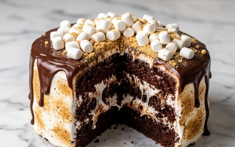 S’mores Layer Cake- Graham Cracker Frosting & Chocolate